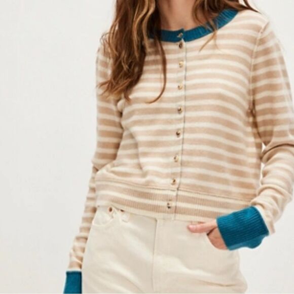 Free People Nocturnal Stripe Cashmere Blend Cardigan in Waves Combo NWOT - Picture 1 of 6